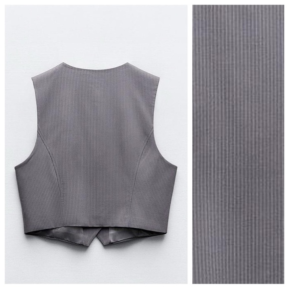 NWT. Zara Light Grey Pin Striped V-neck Waistcoat. Size XS. - Picture 6 of 11